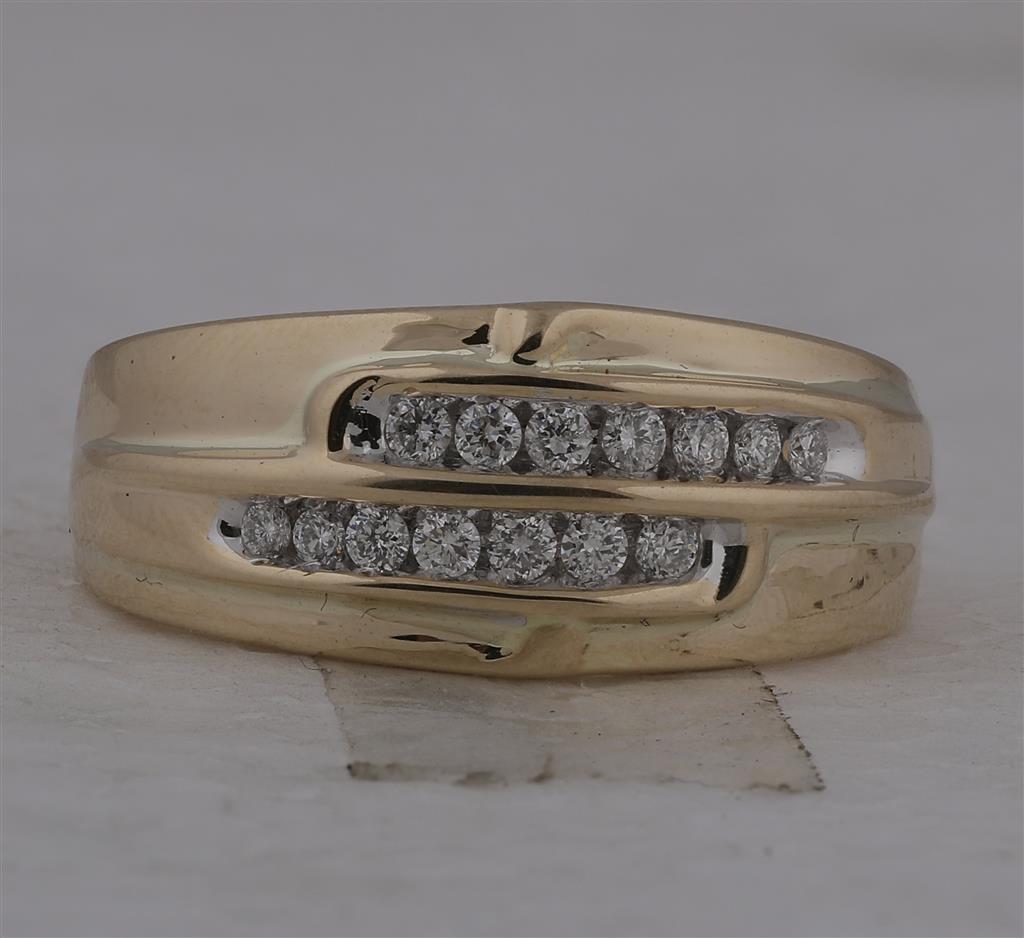 14k Yellow Gold Round Diamond Double Row Band 1/3 Cttw
