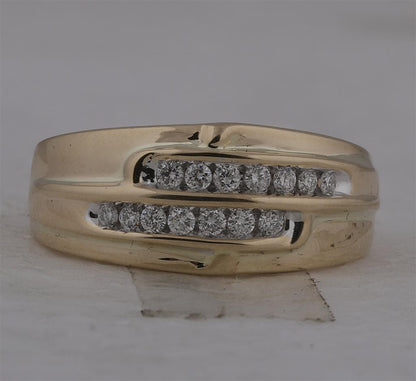 14k Yellow Gold Round Diamond Double Row Band 1/3 Cttw