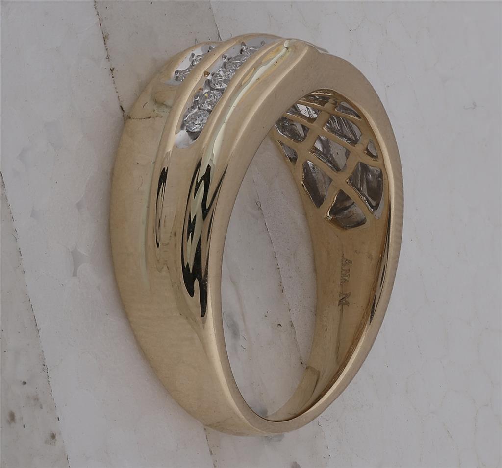 14k Yellow Gold Round Diamond Double Row Band 1/3 Cttw