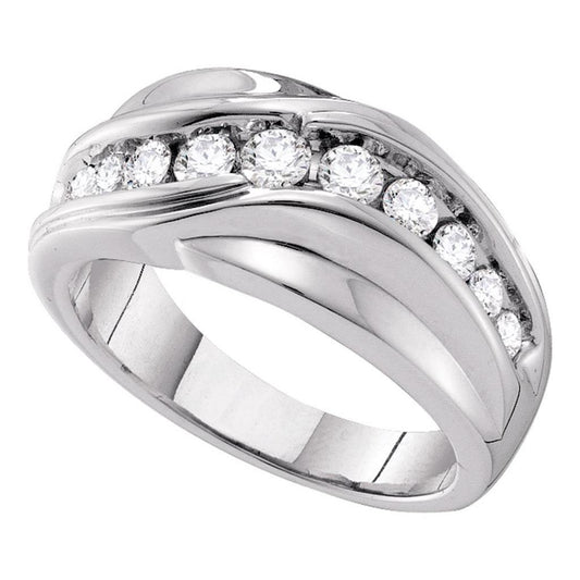 14k White Gold Round Diamond Curved Wedding Ring 1 Cttw