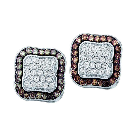 14k White Gold Brown Diamond Square Cluster Earrings 1 Cttw
