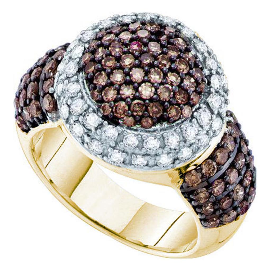 10k Yellow Gold Round Brown Diamond Halo Cluster Ring 2 Cttw