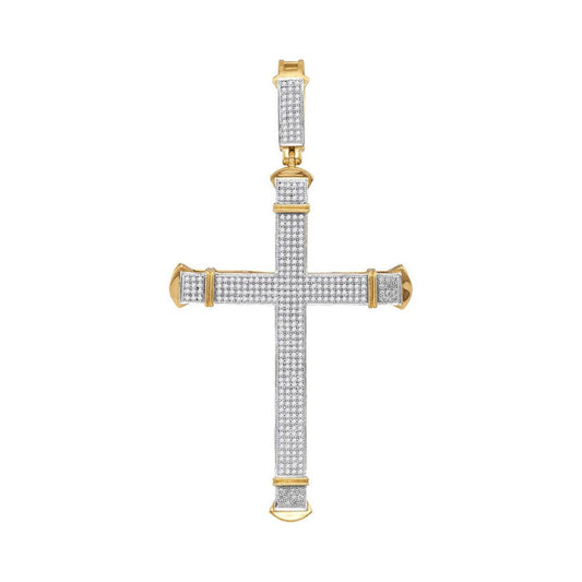 10k Yellow Gold Round Diamond Roman Cross Charm Pendant 1 Cttw