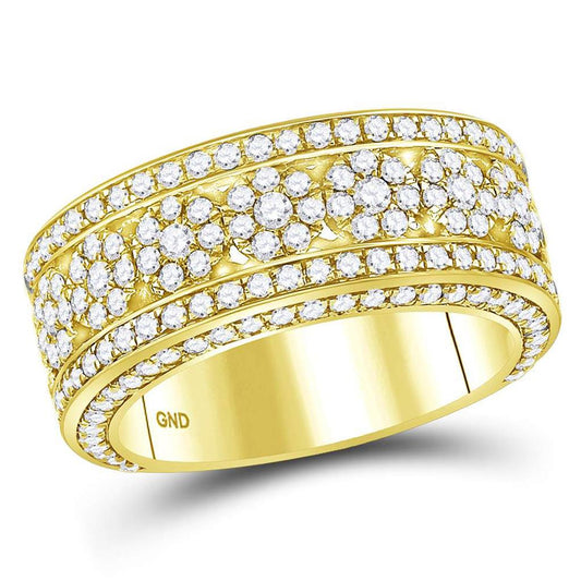 14k Yellow Gold Round Diamond Cluster Band Ring 2-5/8 Cttw