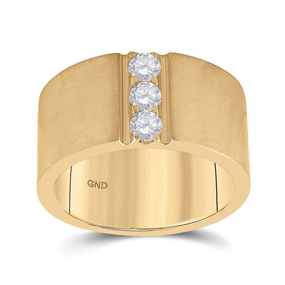 14k Yellow Gold Round Diamond 3-stone Matte Wedding Band 1/2 Cttw