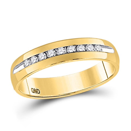 14k Yellow Gold Round Diamond Single-row Channel-set Wedding Band Ring 1/4 Cttw