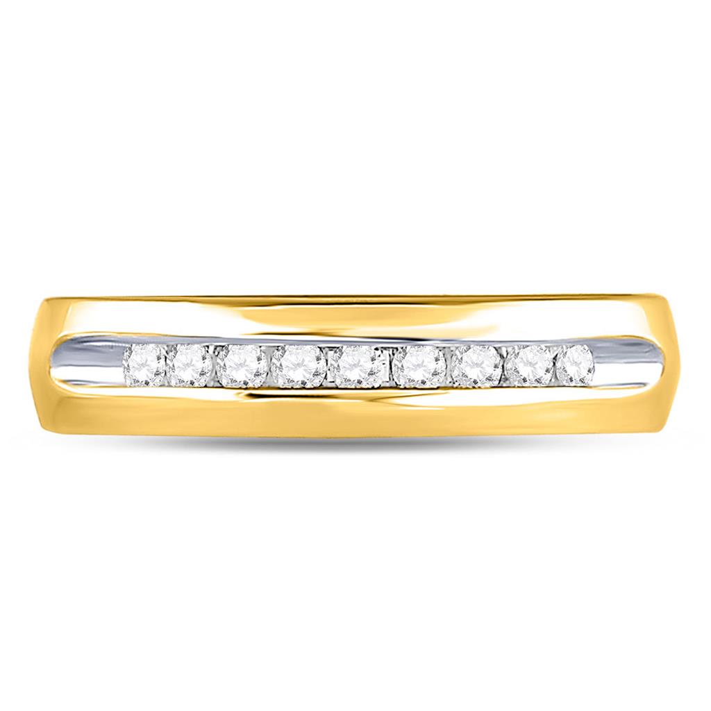 14k Yellow Gold Round Diamond Single-row Channel-set Wedding Band Ring 1/4 Cttw