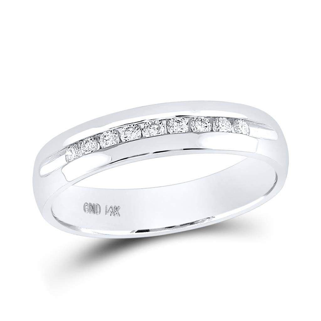 14k White Gold Round Machine Set Diamond Wedding Channel Band Ring 1/4 Cttw