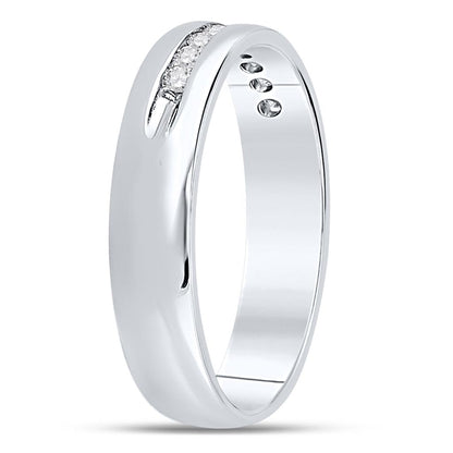 14k White Gold Round Machine Set Diamond Wedding Channel Band Ring 1/4 Cttw