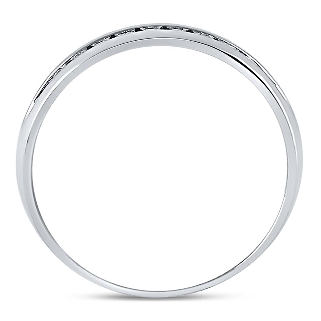 14k White Gold Round Machine Set Diamond Wedding Channel Band Ring 1/4 Cttw