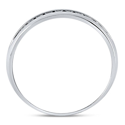 14k White Gold Round Machine Set Diamond Wedding Channel Band Ring 1/4 Cttw