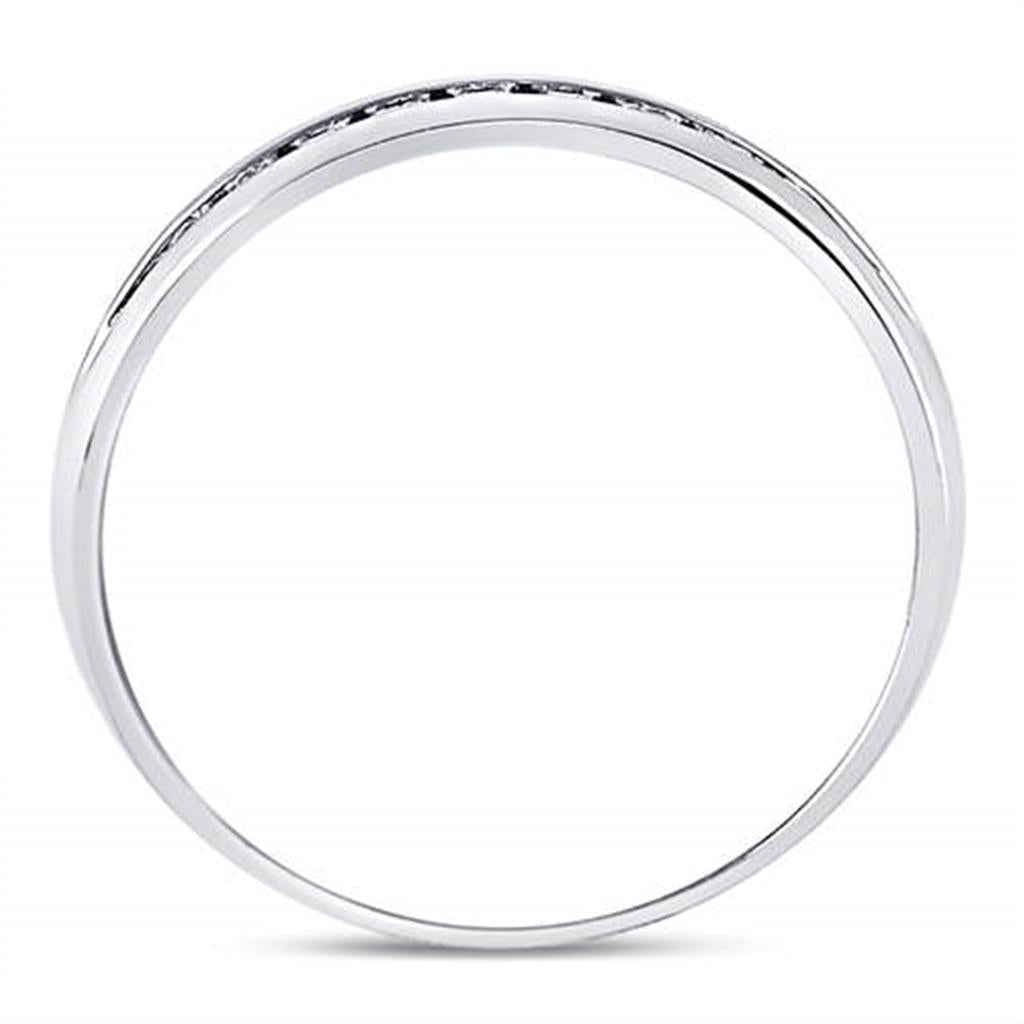14k White Gold Round Machine Set Diamond Wedding Channel Band Ring 1/4 Cttw