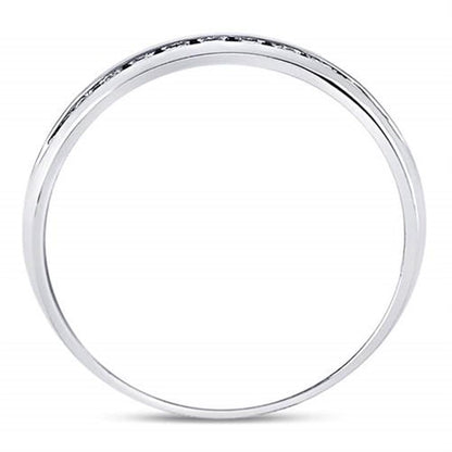 14k White Gold Round Machine Set Diamond Wedding Channel Band Ring 1/4 Cttw
