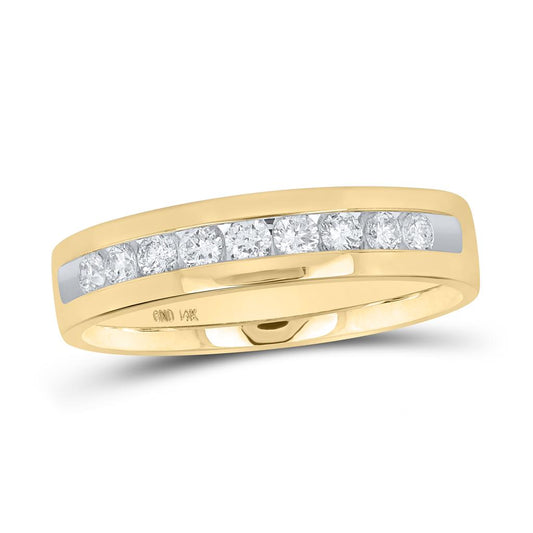 14k Yellow Gold Round Diamond Single Row Channel-set Wedding Band Ring 1/2 Cttw