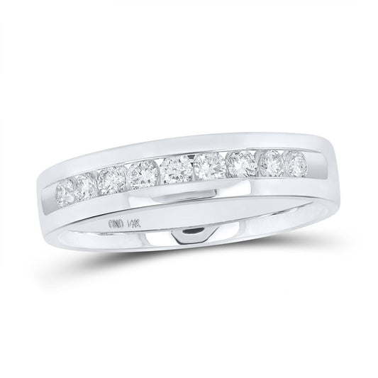 14k White Gold Round Diamond Single-row Channel-set Wedding Band Ring 1/2 Cttw