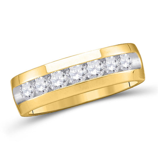 14k Yellow Gold Machine Set Round Diamond Wedding Channel Band Ring 1/4 Cttw