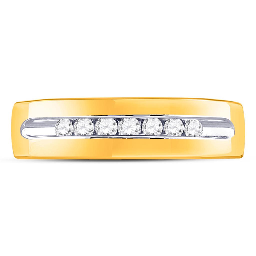 14k Yellow Gold Machine Set Round Diamond Wedding Channel Band Ring 1/4 Cttw