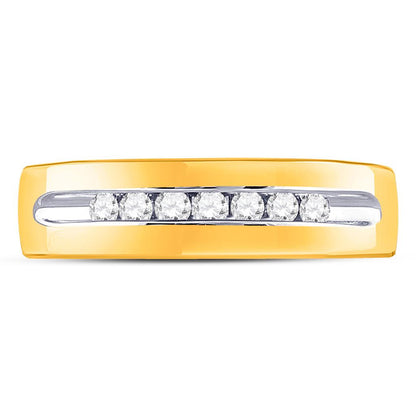14k Yellow Gold Machine Set Round Diamond Wedding Channel Band Ring 1/4 Cttw