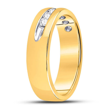 14k Yellow Gold Machine Set Round Diamond Wedding Channel Band Ring 1/4 Cttw