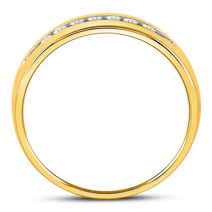 14k Yellow Gold Machine Set Round Diamond Wedding Channel Band Ring 1/4 Cttw