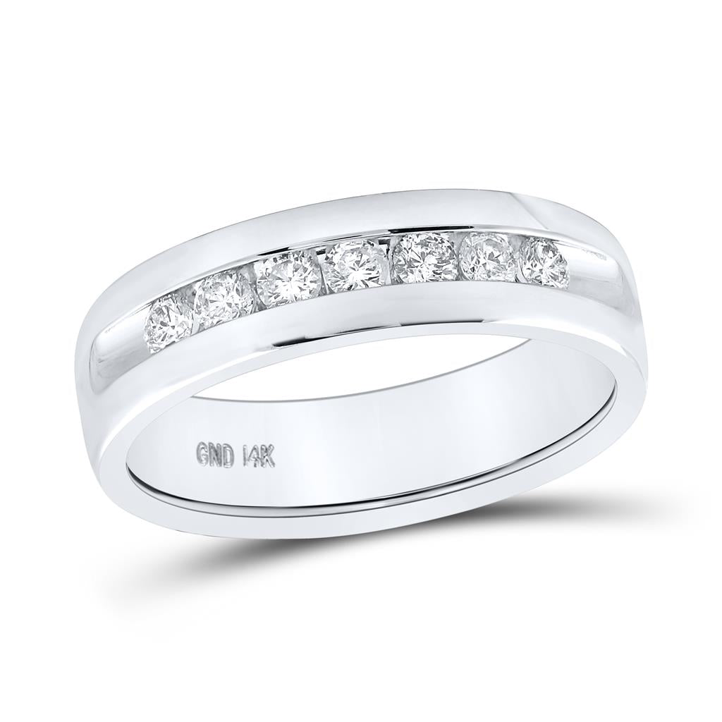 14k White Gold Round Diamond Wedding Single Row Band Ring 1/2 Cttw