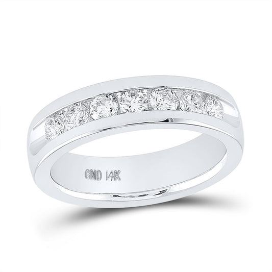 14k White Gold Round Diamond Wedding Channel Band Ring 1 Cttw