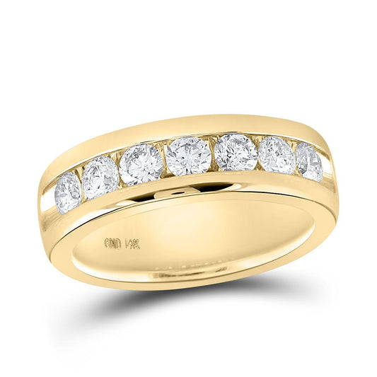 14k Yellow Gold Machine Set Round Diamond Wedding Channel Band Ring 1-1/2 Cttw