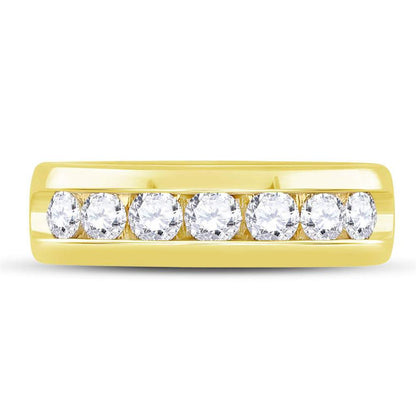 14k Yellow Gold Machine Set Round Diamond Wedding Channel Band Ring 1-1/2 Cttw