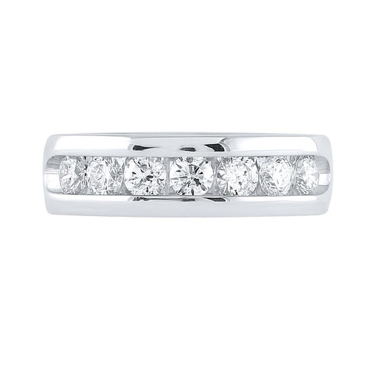 14k White Gold Machine Set Round Diamond Wedding Channel Band Ring 1-1/2 Cttw