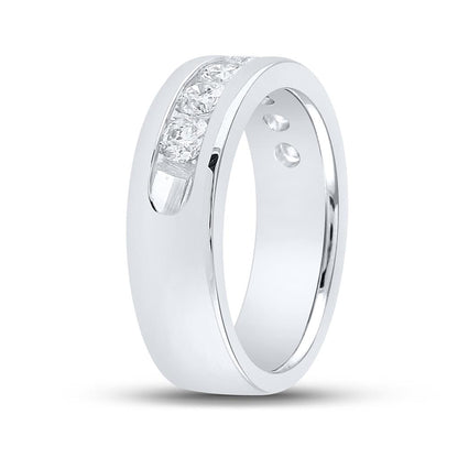 14k White Gold Machine Set Round Diamond Wedding Channel Band Ring 1-1/2 Cttw
