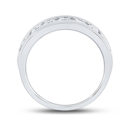 14k White Gold Machine Set Round Diamond Wedding Channel Band Ring 1-1/2 Cttw