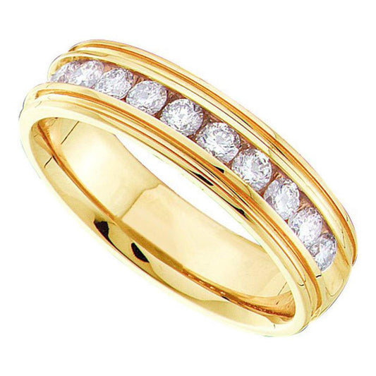 14k Yellow Gold Round Diamond Wedding Machine-Set Band Ring 1/2 Cttw