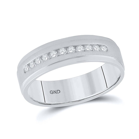 14k White Gold Round Diamond Single Row Wedding Band Ring 1/4 Cttw