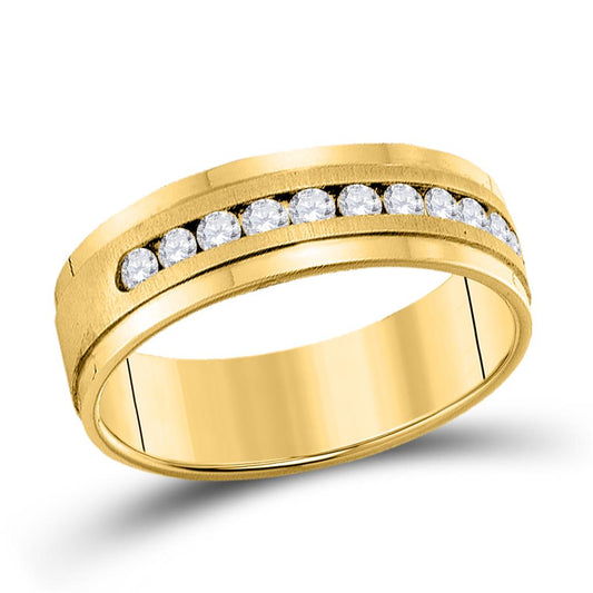 14k Yellow Gold Round Diamond Single Row Wedding Band Ring 1/2 Cttw