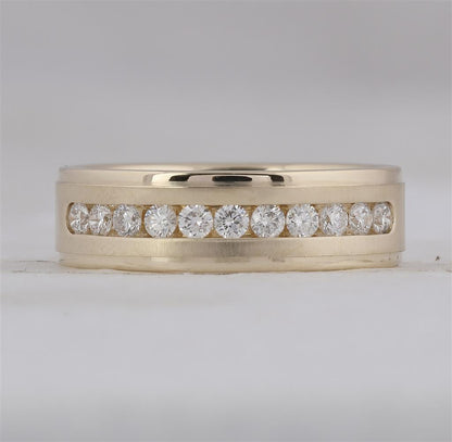 14k Yellow Gold Round Diamond Single Row Wedding Band Ring 1/2 Cttw