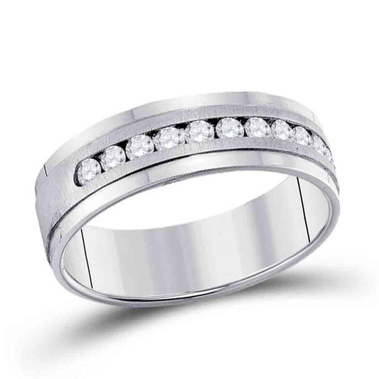 14k White Gold Machine Set Round Diamond Wedding Channel Band Ring 1/2 Cttw