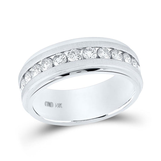 14k White Gold Machine Set Round Diamond Wedding Band Ring 1 Cttw