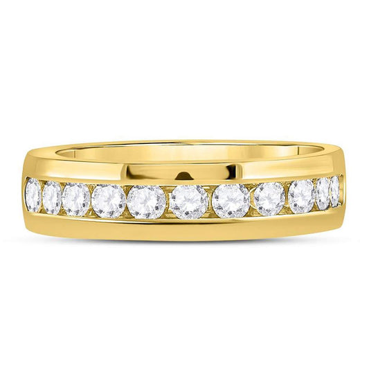 14k Yellow Gold Round Diamond Wedding Single Row Band Ring 1 Cttw