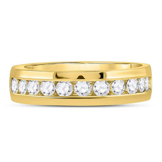 14k Yellow Gold Round Diamond Wedding Single Row Band Ring 1 Cttw
