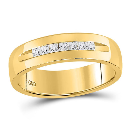 14k Yellow Gold Princess Diamond Wedding Band Ring 1/4 Cttw