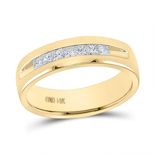 14k Yellow Gold Princess Diamond Wedding Single Row Band Ring 1/2 Cttw