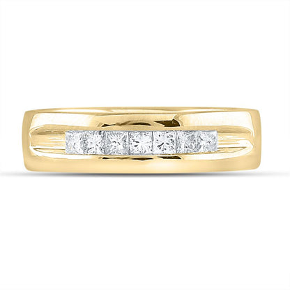 14k Yellow Gold Princess Diamond Wedding Single Row Band Ring 1/2 Cttw
