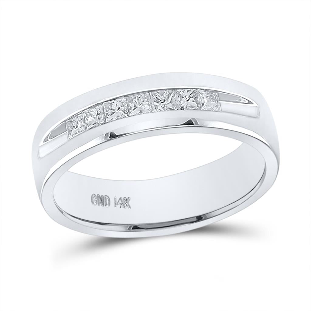 14k White Gold Princess Diamond Wedding Single Row Band Ring 1/2 Cttw