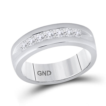 14k White Gold Machine Set Princess Diamond Wedding Channel Band Ring 1 Cttw