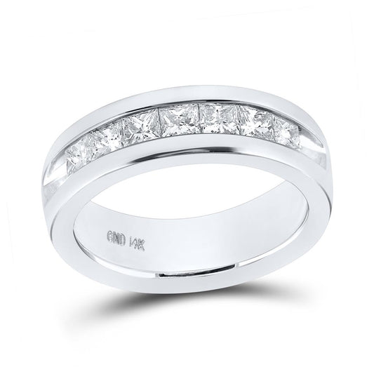 14k White Gold Machine Set Princess Diamond Wedding Channel Band Ring 1-1/2 Cttw