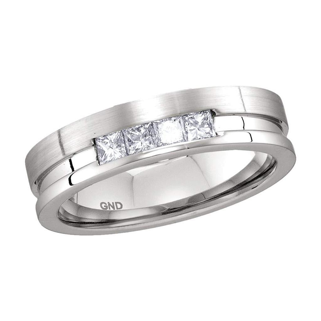 14k White Gold Princess Diamond Single Row Wedding Band 1/2 Cttw