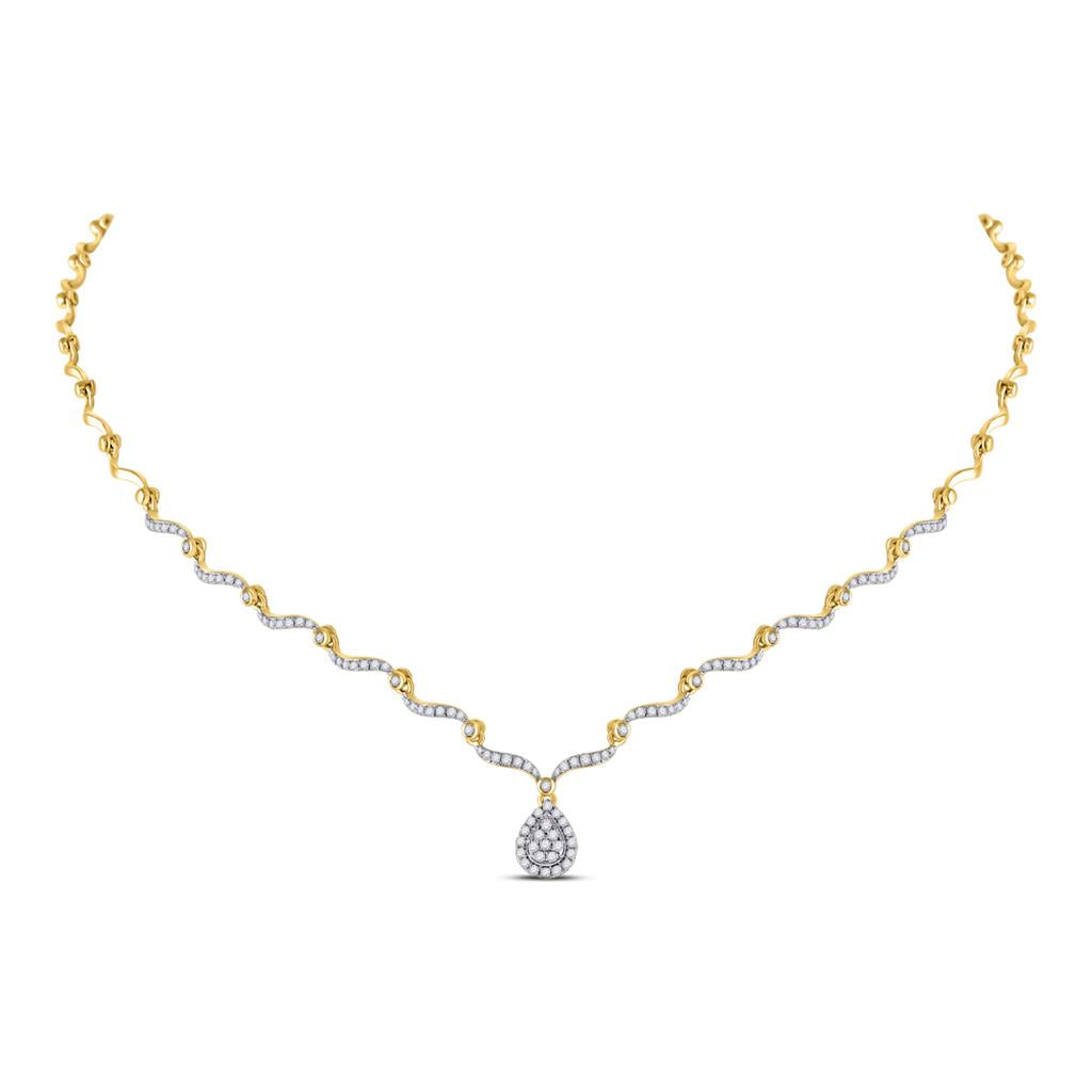 10k Yellow Gold Round Diamond Teardrop Cluster Necklace 3/4 Cttw