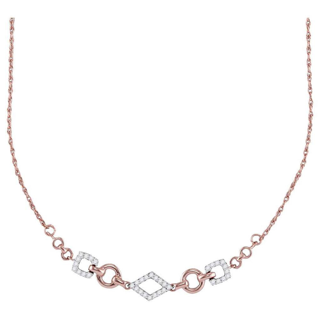 14k Rose Gold Round Diamond Geometric Fashion Necklace 1/5 Cttw