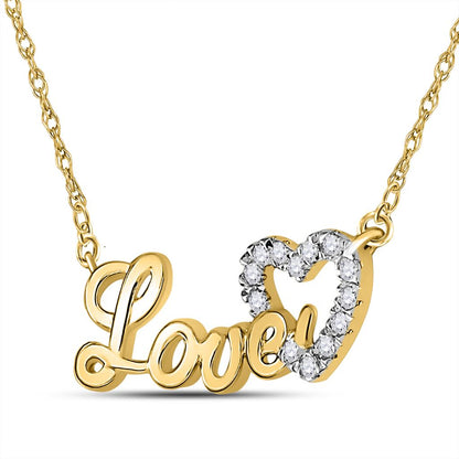 10k Yellow Gold Round Diamond Heart Love Pendant Necklace 1/6 Cttw