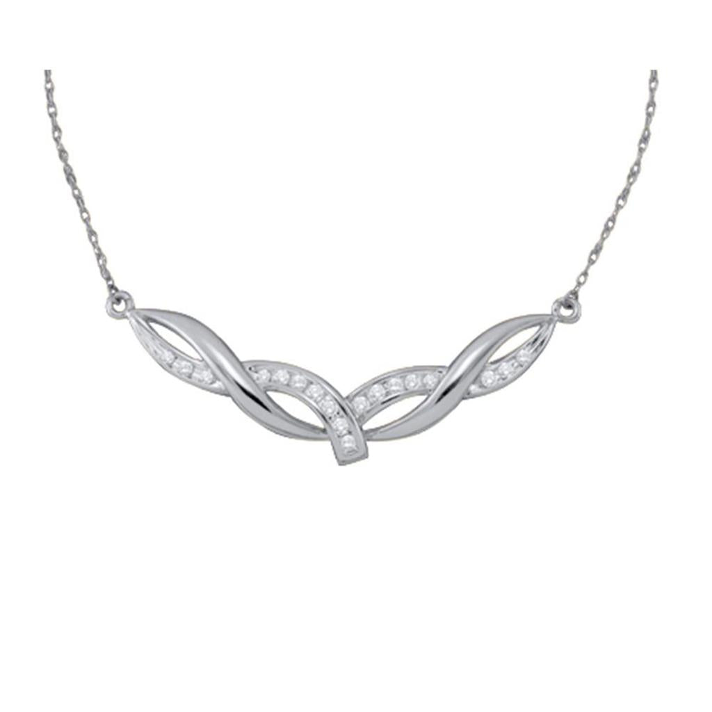 14kt White Gold Round Diamond Twist Bar Fashion Pendant Necklace 1/3 Cttw